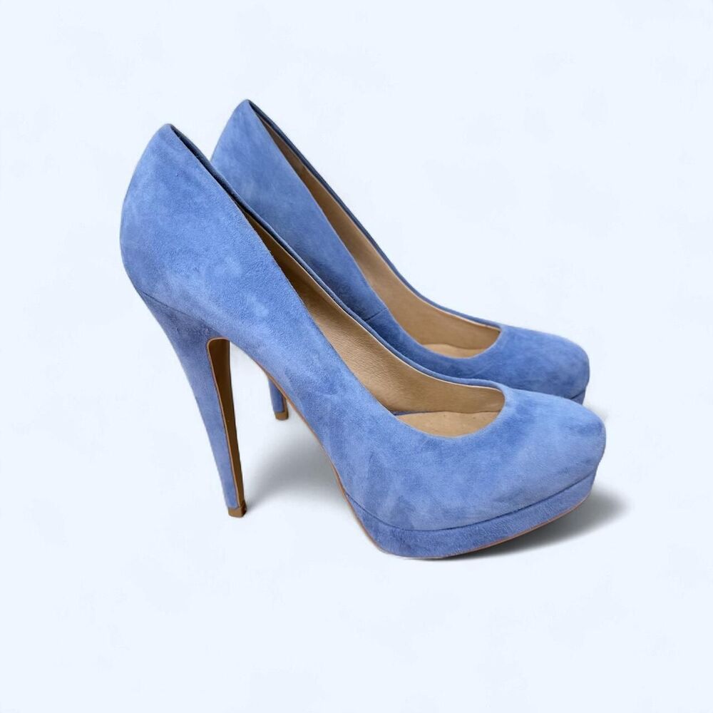 Suede Platform Pumps Cornflower Light Blue High Stiletto Heels Retro Indie